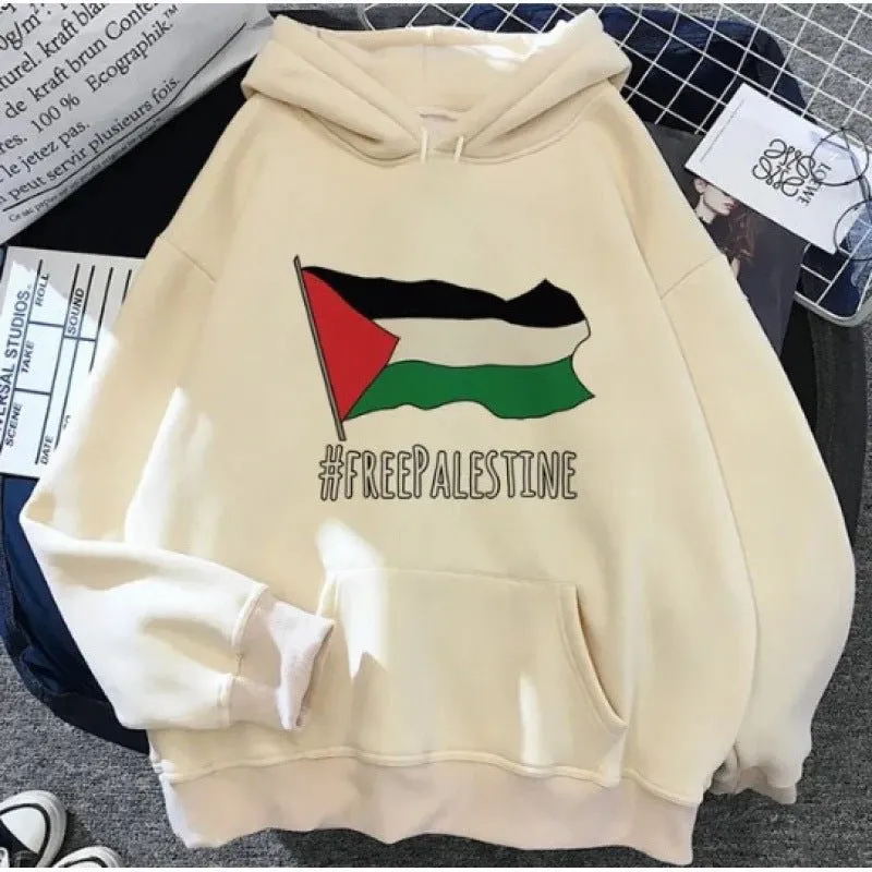 MT016 Free Palestine Printed Casual Thick Hoodie