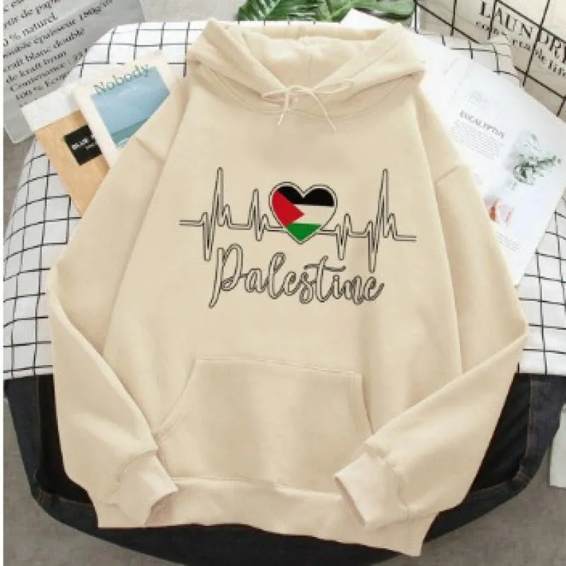 MT016 Free Palestine Printed Casual Thick Hoodie