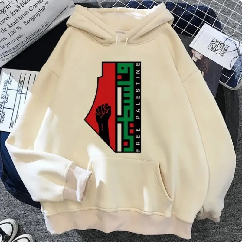 MT016 Free Palestine Printed Casual Thick Hoodie