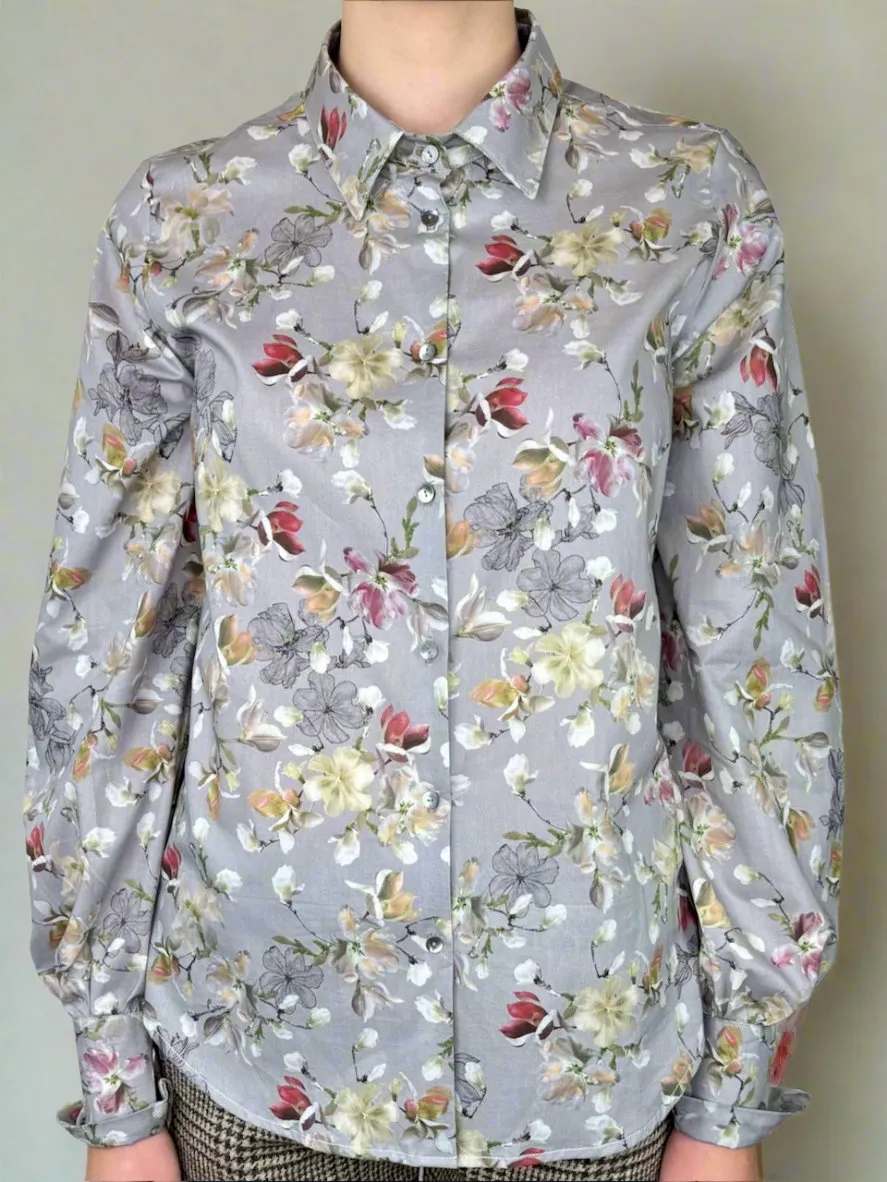 Naomi Cotton Lawn Shirt - Light Grey Floral