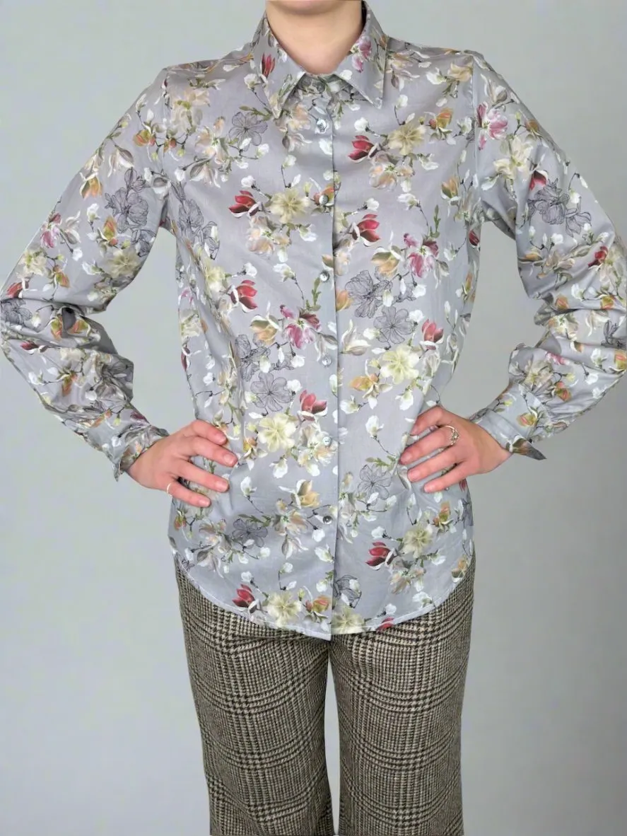 Naomi Cotton Lawn Shirt - Light Grey Floral