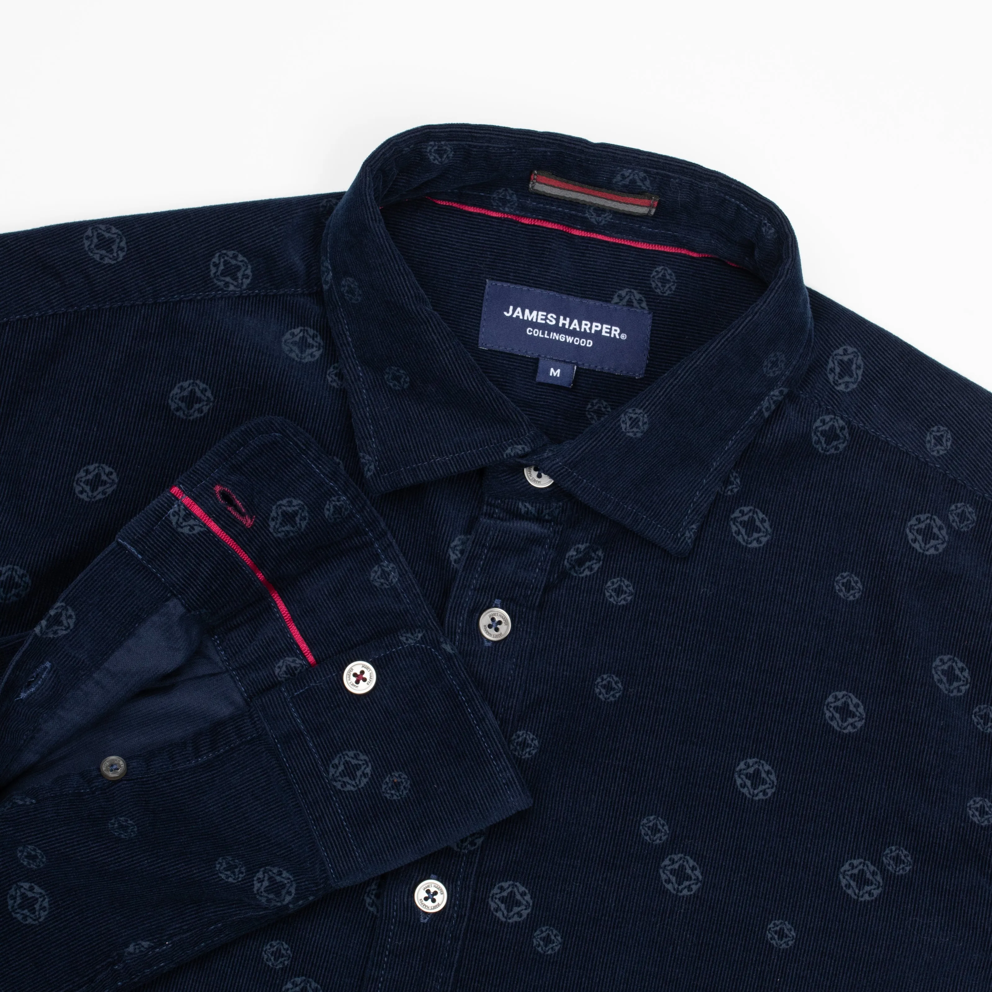 Navy Printed Cotton Corduroy Shirt