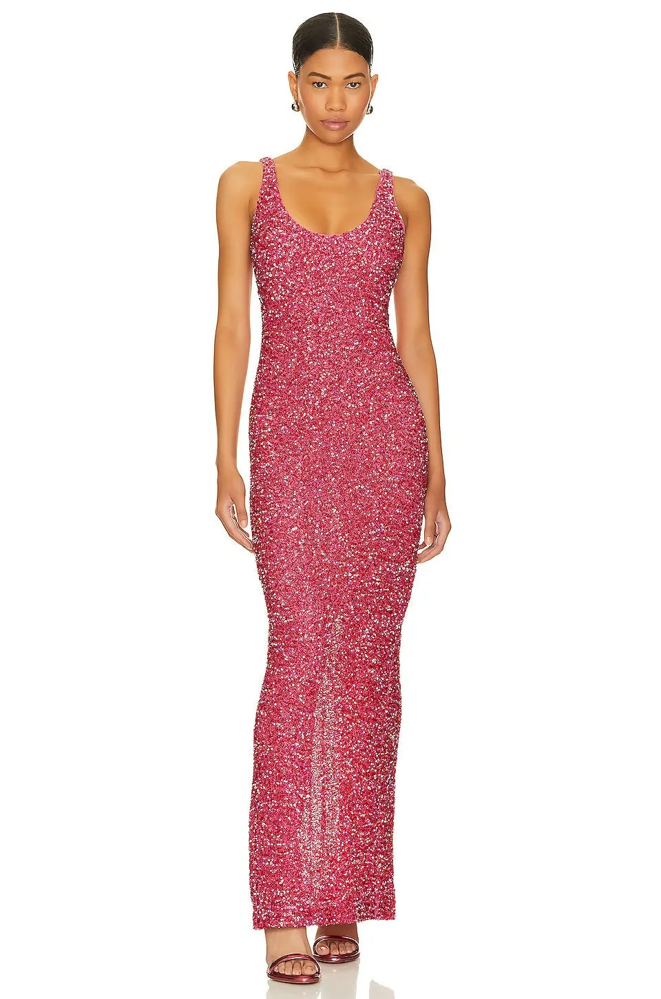 NBD Jahnvi Pink Glitter Maxi Dress