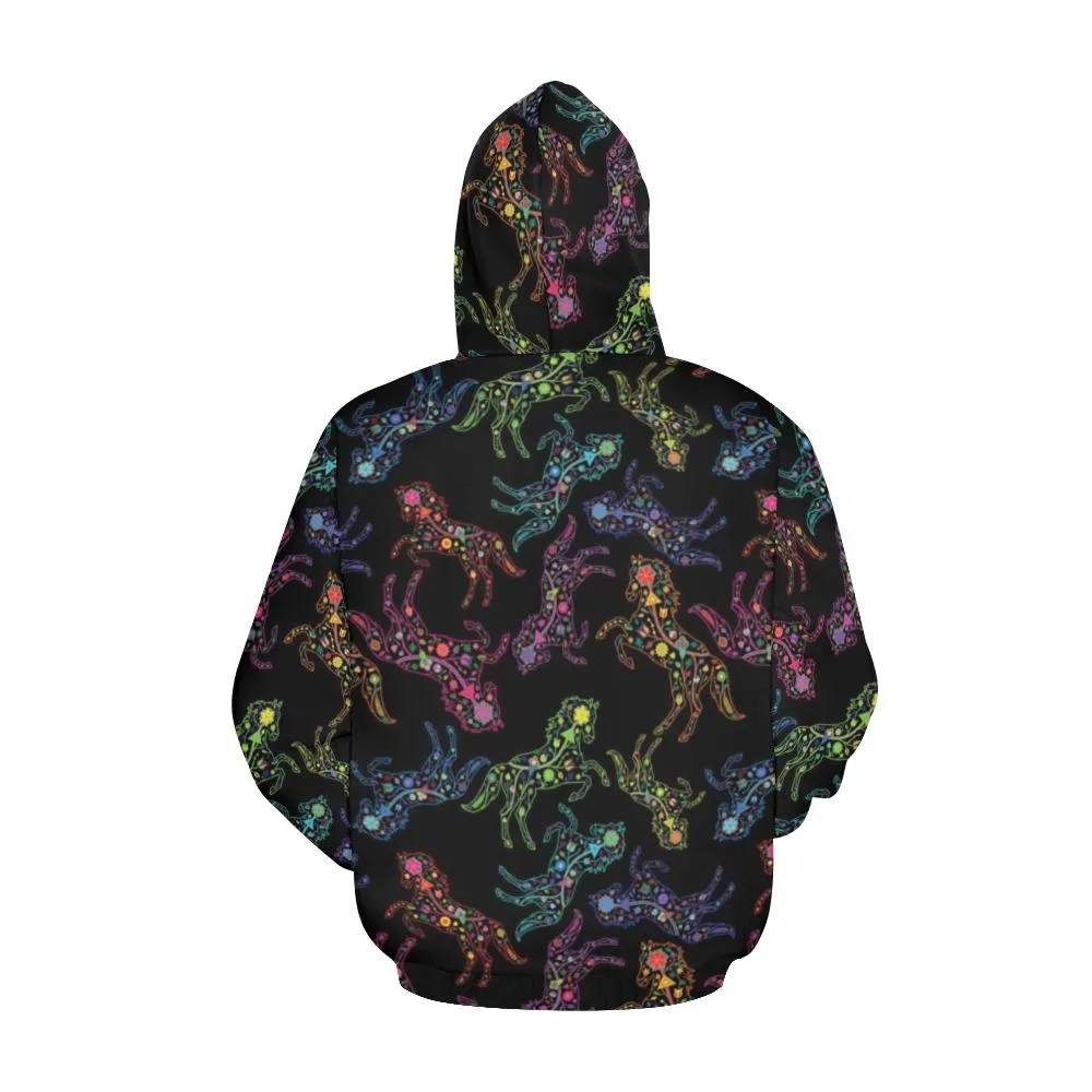 Neon Floral Horses Hoodie for Women (USA Size)