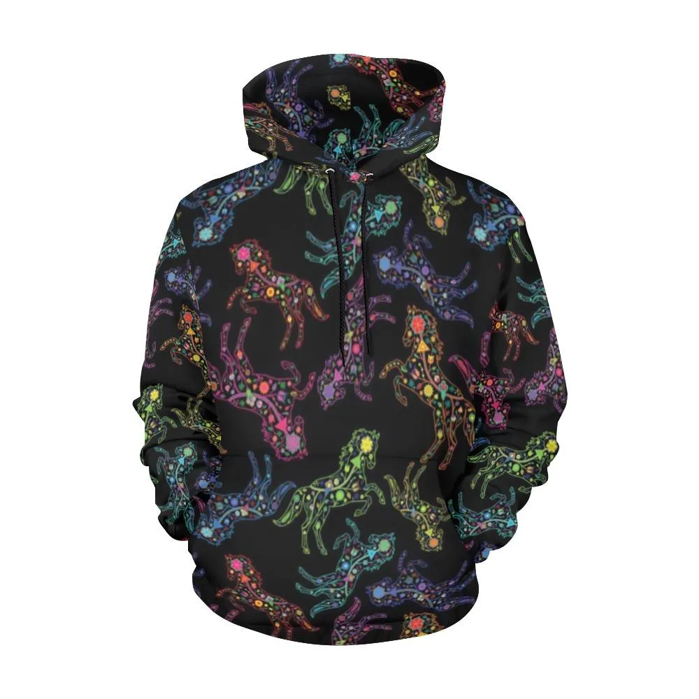 Neon Floral Horses Hoodie for Women (USA Size)