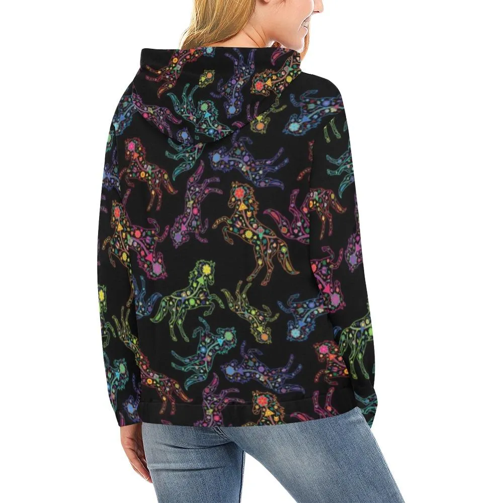 Neon Floral Horses Hoodie for Women (USA Size)