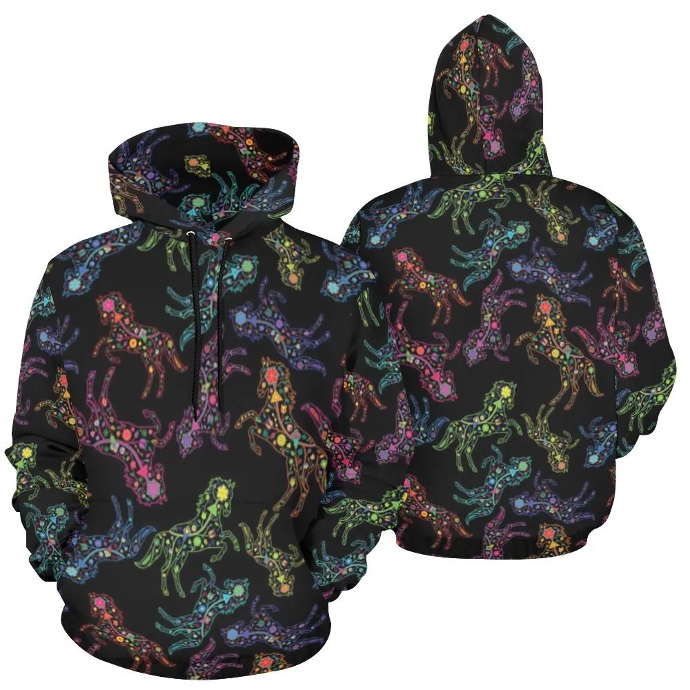 Neon Floral Horses Hoodie for Women (USA Size)