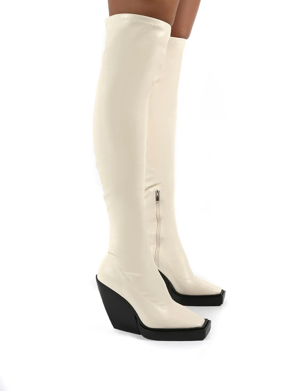 Nix Bone Square Toe Over the Knee Block Heel Boots