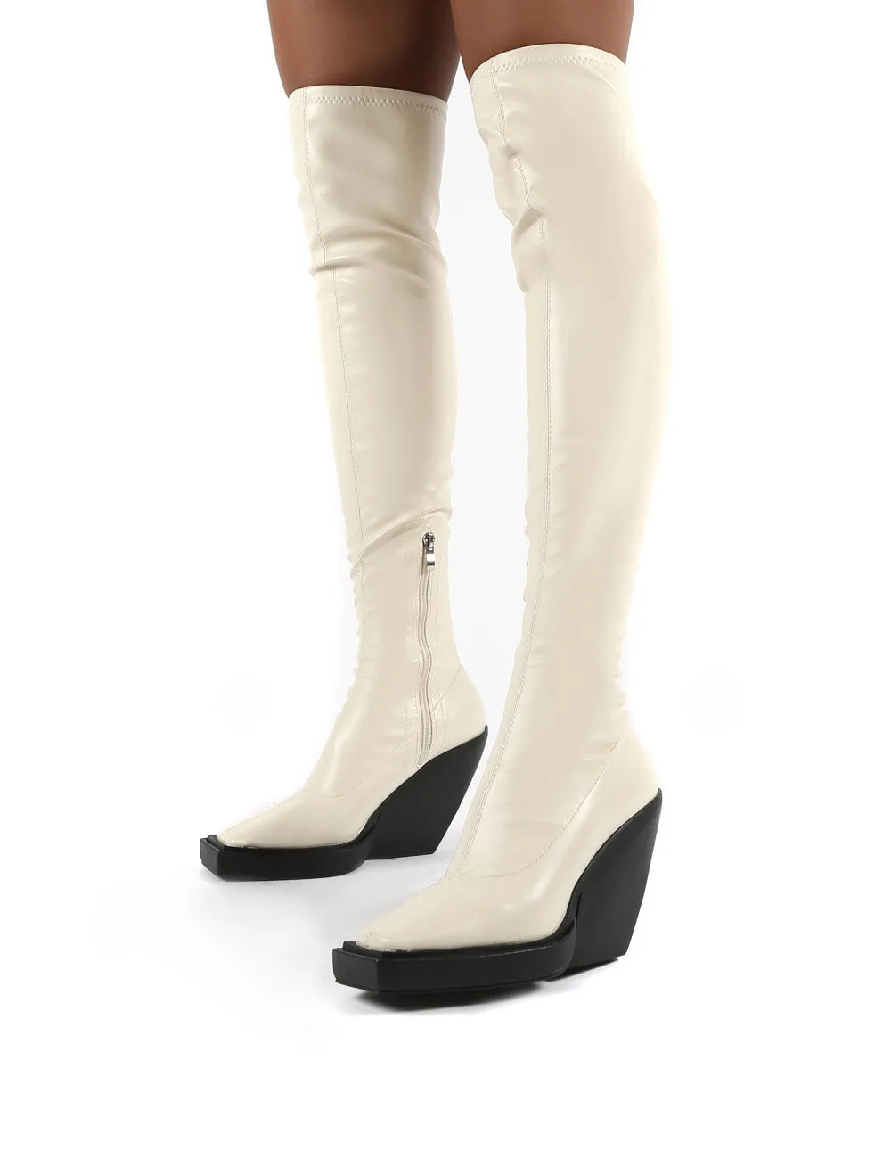 Nix Bone Square Toe Over the Knee Block Heel Boots