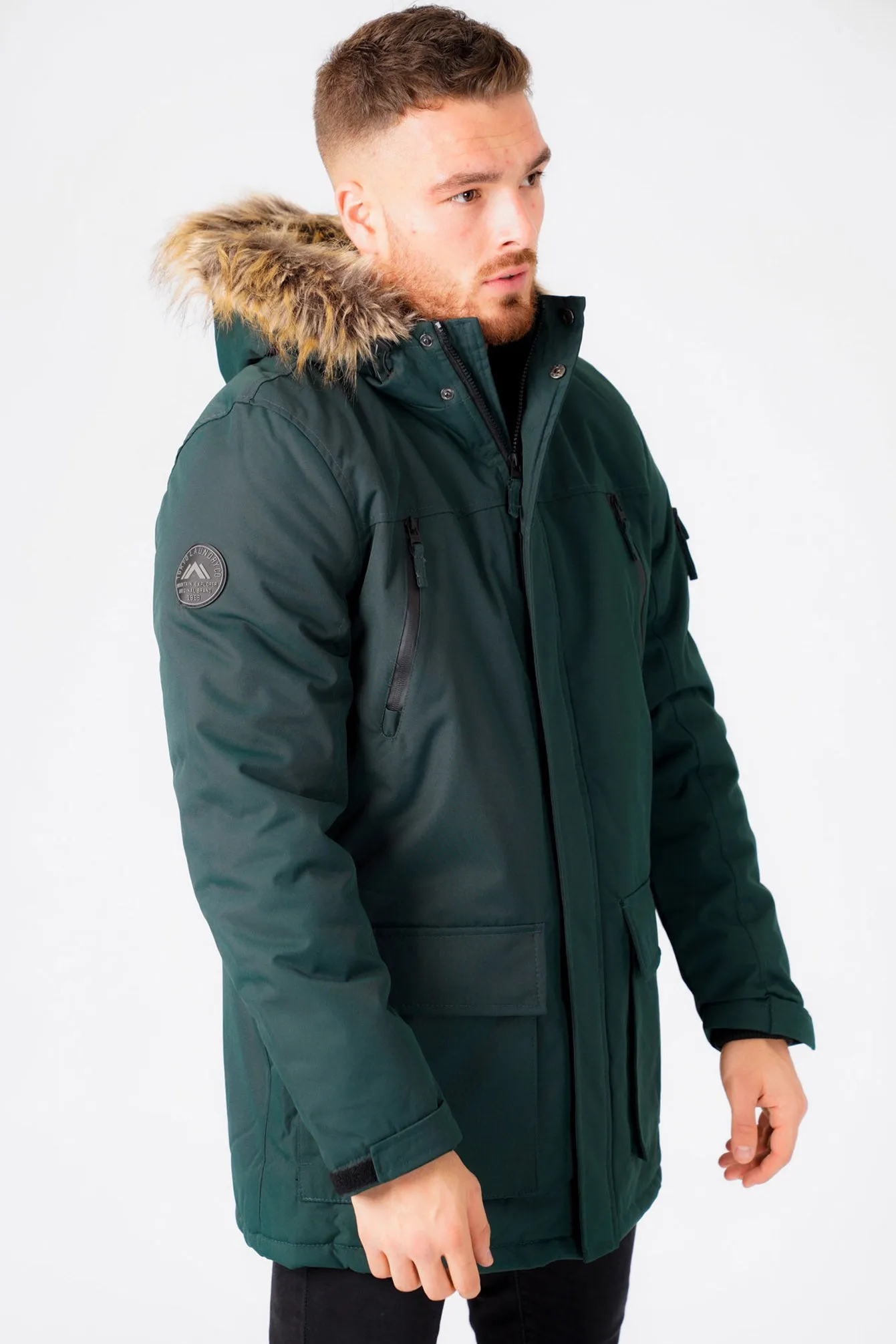 Nolte Utility Parka Coat with Borg Lined Faux Fur Trim Hood in Scarab Green - Tokyo Laundry