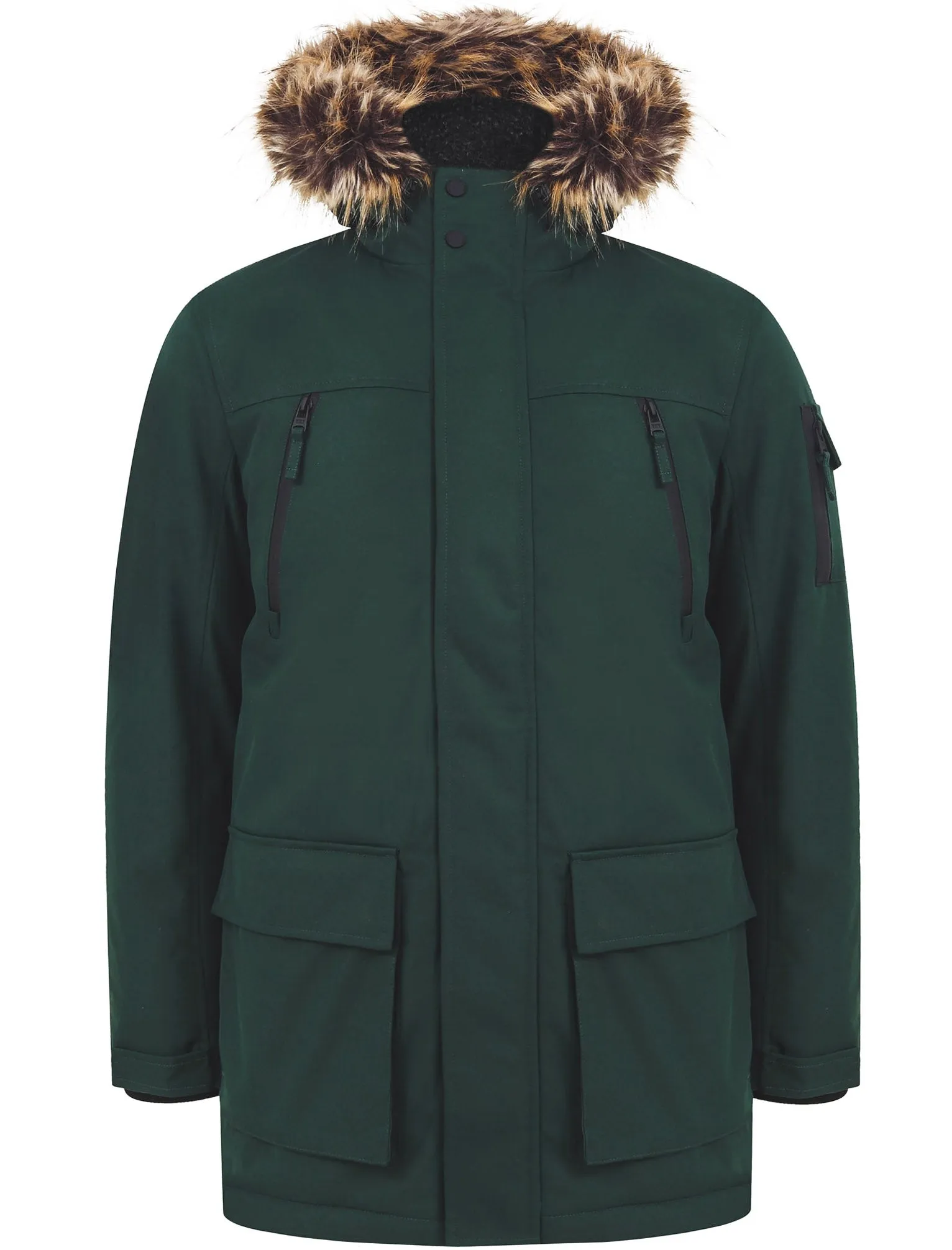 Nolte Utility Parka Coat with Borg Lined Faux Fur Trim Hood in Scarab Green - Tokyo Laundry