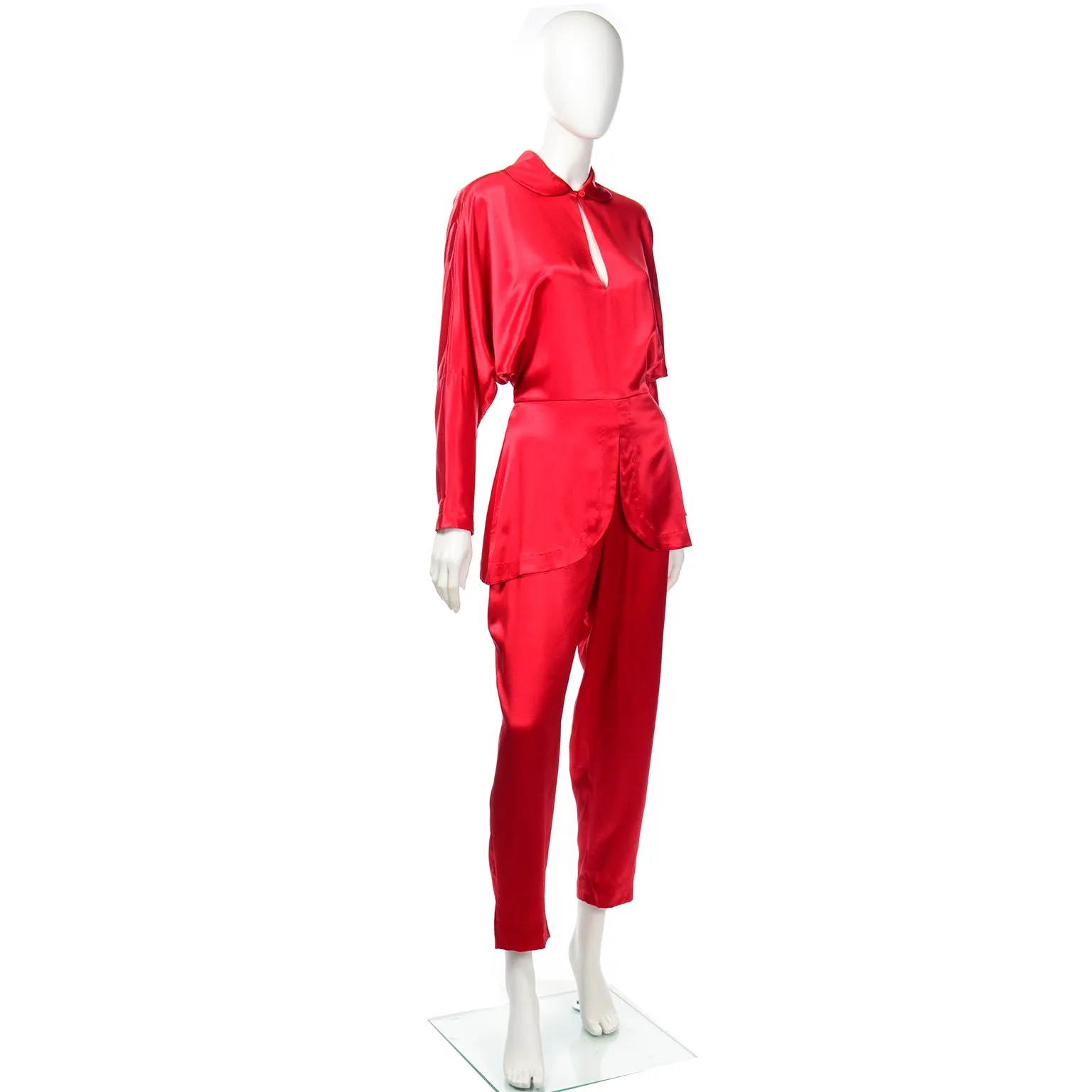 Norma Kamali Vintage 1980s Red Satin Jumpsuit