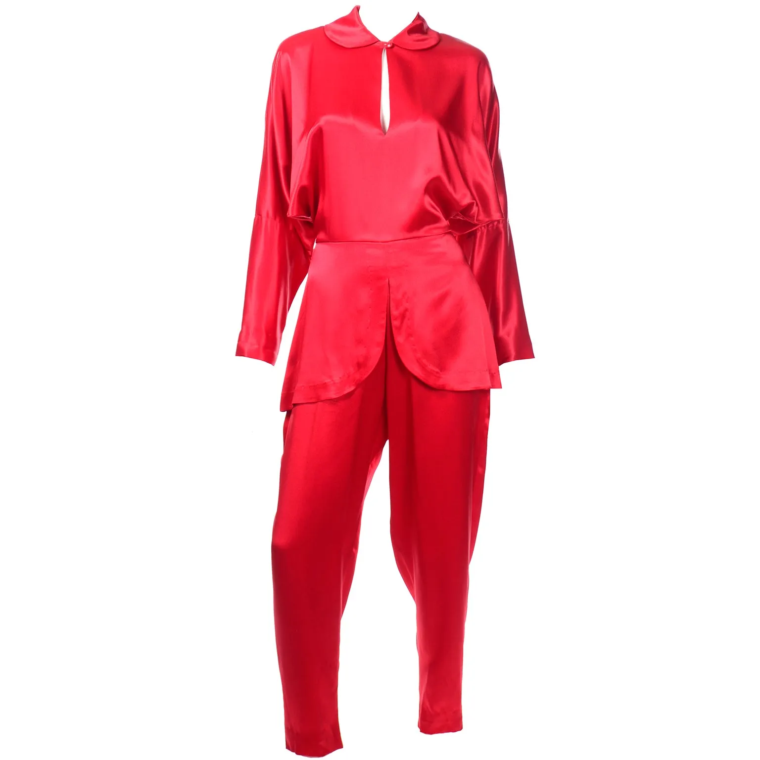 Norma Kamali Vintage 1980s Red Satin Jumpsuit