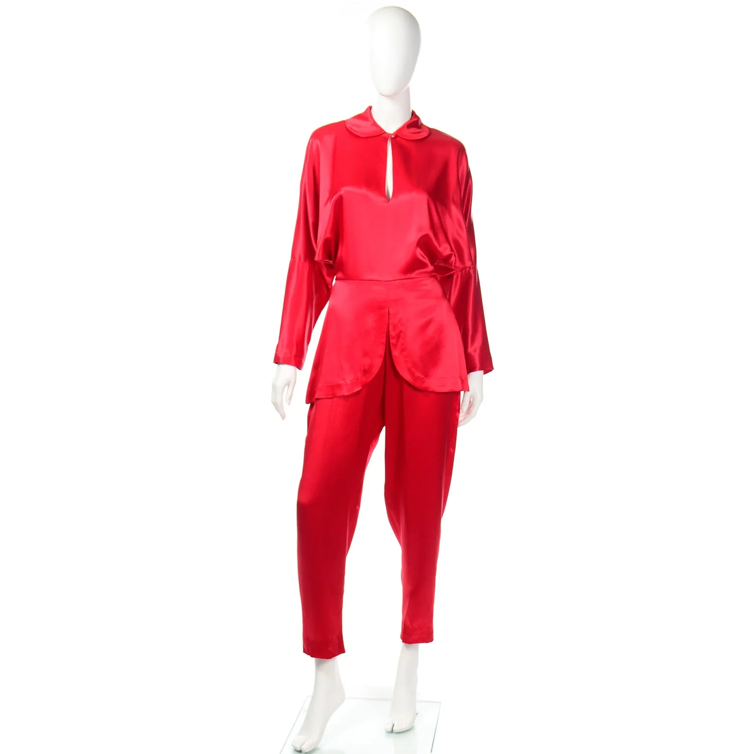 Norma Kamali Vintage 1980s Red Satin Jumpsuit