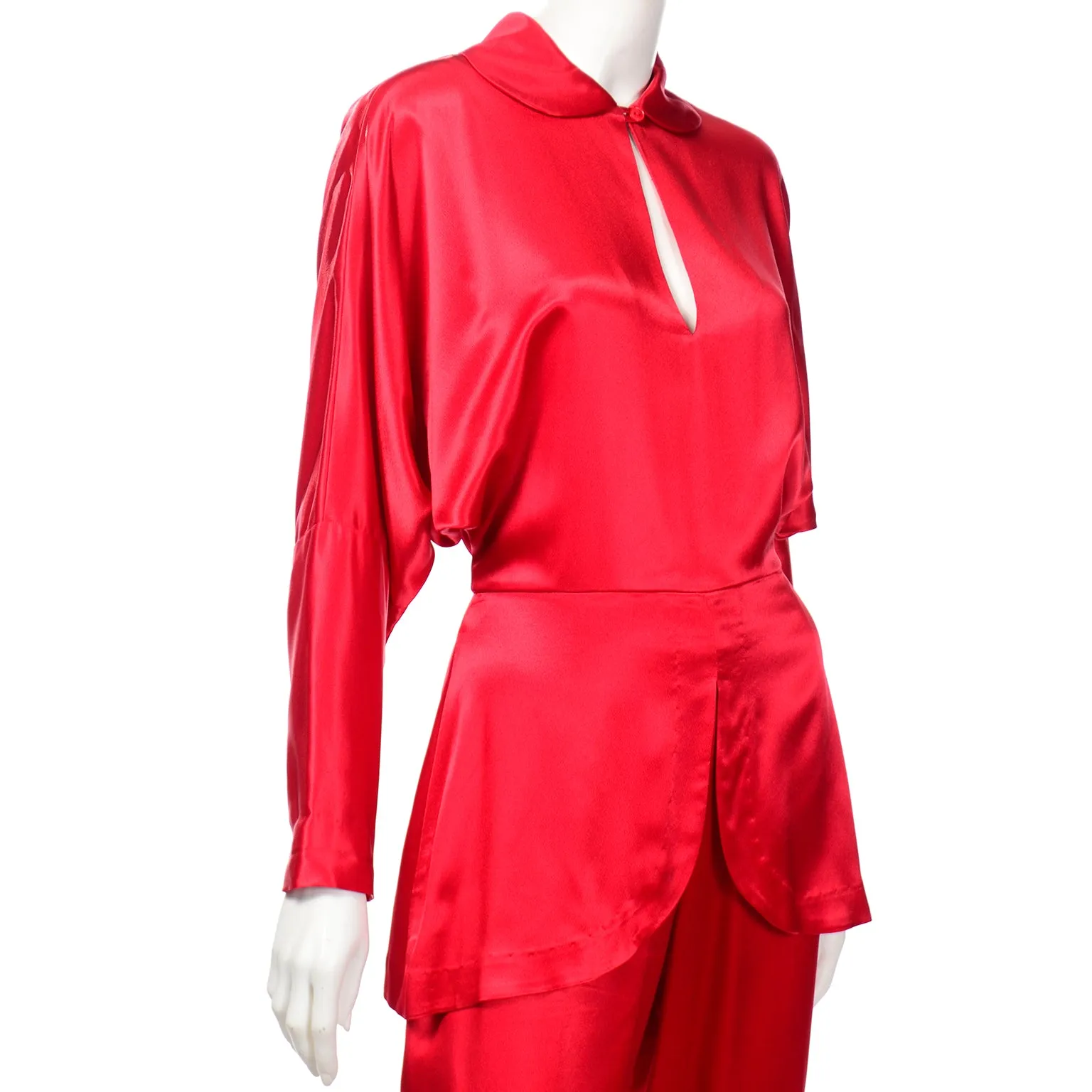 Norma Kamali Vintage 1980s Red Satin Jumpsuit