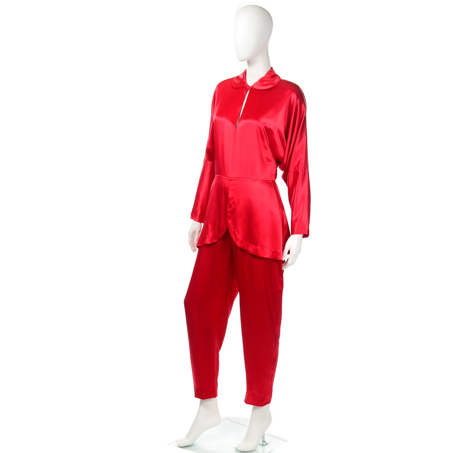 Norma Kamali Vintage 1980s Red Satin Jumpsuit