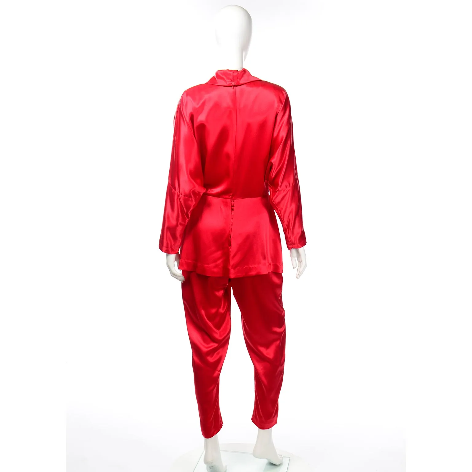 Norma Kamali Vintage 1980s Red Satin Jumpsuit