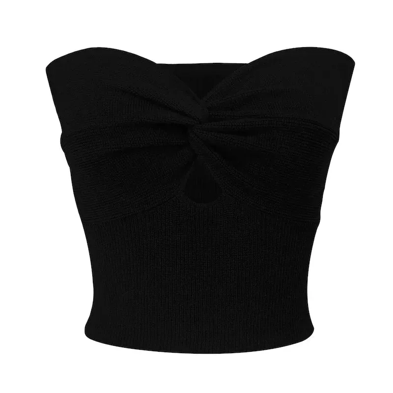 Off-Shoulder Tube Corset Knit Y2k Strapless Cute Twist Cropped Sexy T-shirt