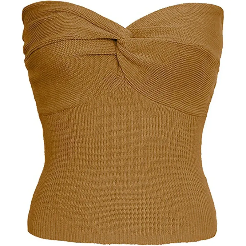 Off-Shoulder Tube Corset Knit Y2k Strapless Cute Twist Cropped Sexy T-shirt