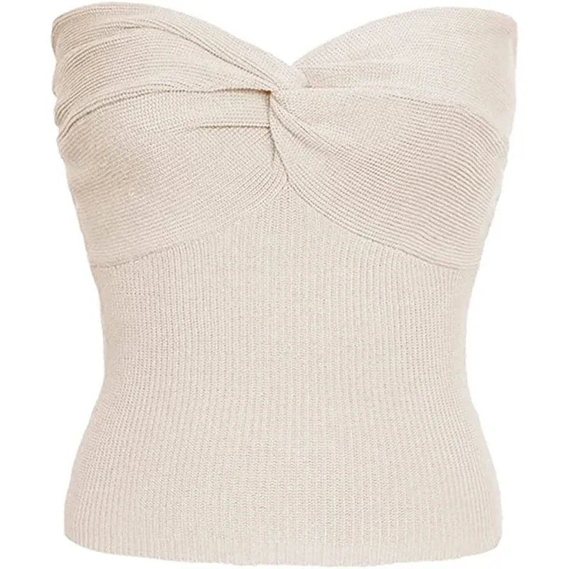 Off-Shoulder Tube Corset Knit Y2k Strapless Cute Twist Cropped Sexy T-shirt