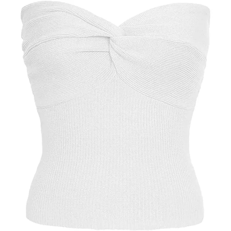 Off-Shoulder Tube Corset Knit Y2k Strapless Cute Twist Cropped Sexy T-shirt