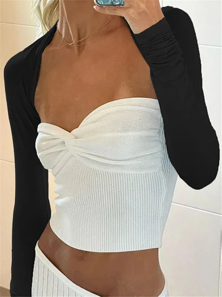 Off-Shoulder Tube Corset Knit Y2k Strapless Cute Twist Cropped Sexy T-shirt