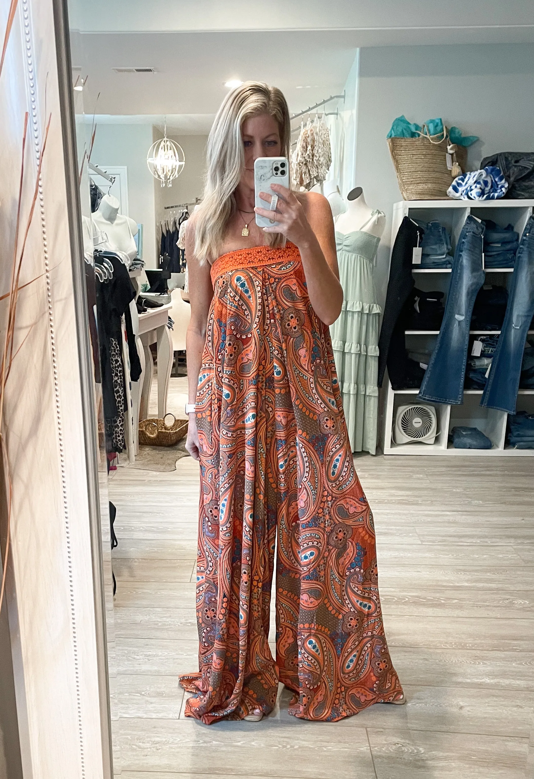 Off To Bali Strapless Wide Leg Jumpsuit