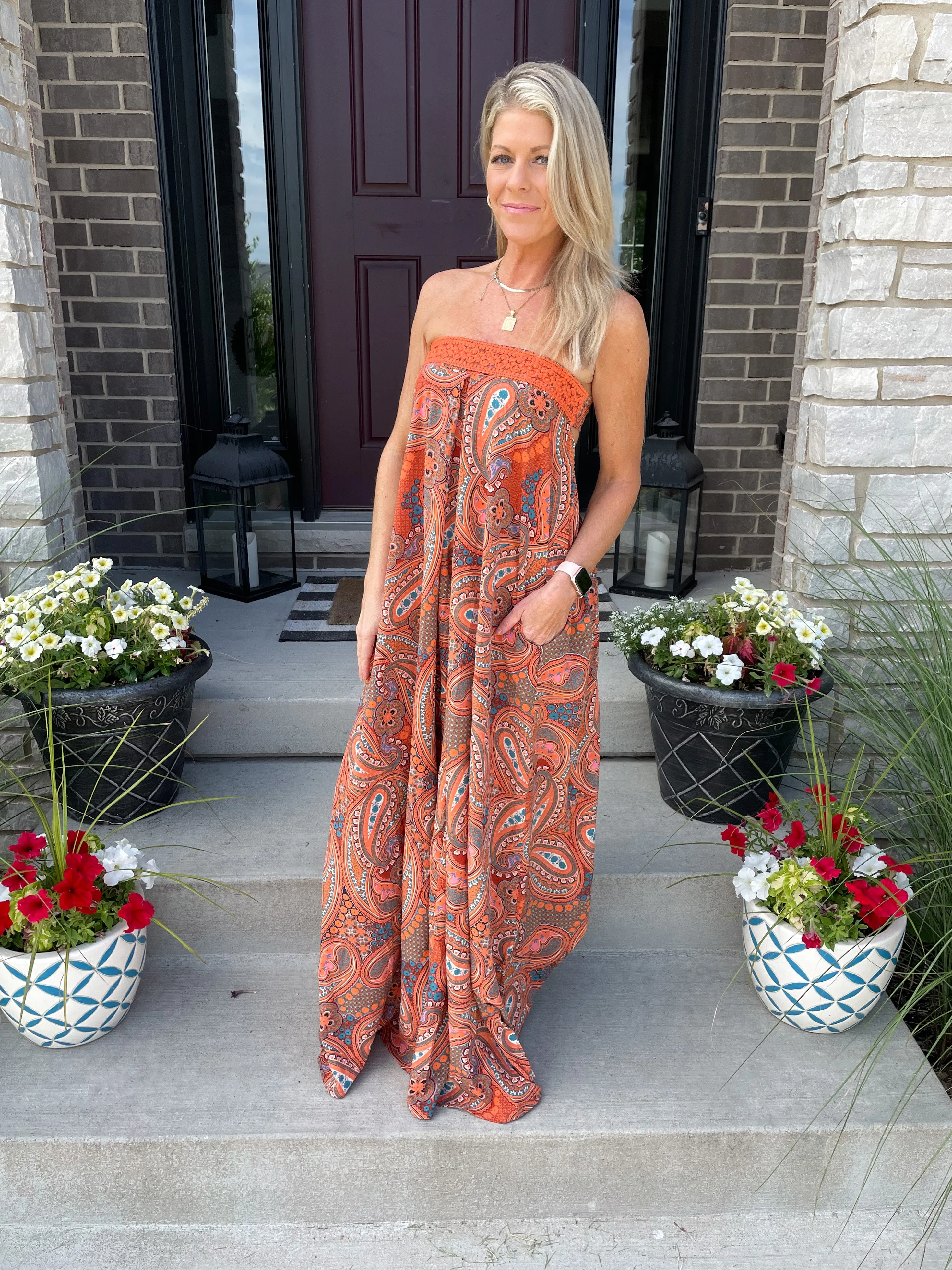 Off To Bali Strapless Wide Leg Jumpsuit