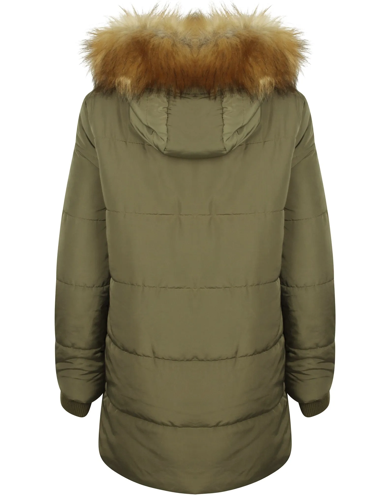 Oqena Quilted Parka Coat with Detachable Fur Trim Hood in Khaki - Tokyo Laundry