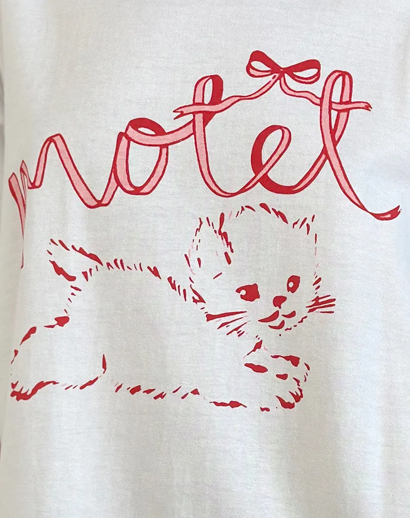 Oversized Basic Tee in White with Kitty