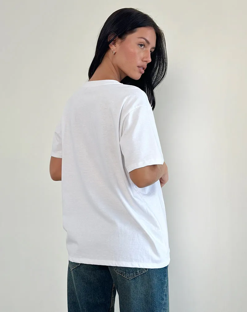 Oversized Basic Tee in White with Kitty