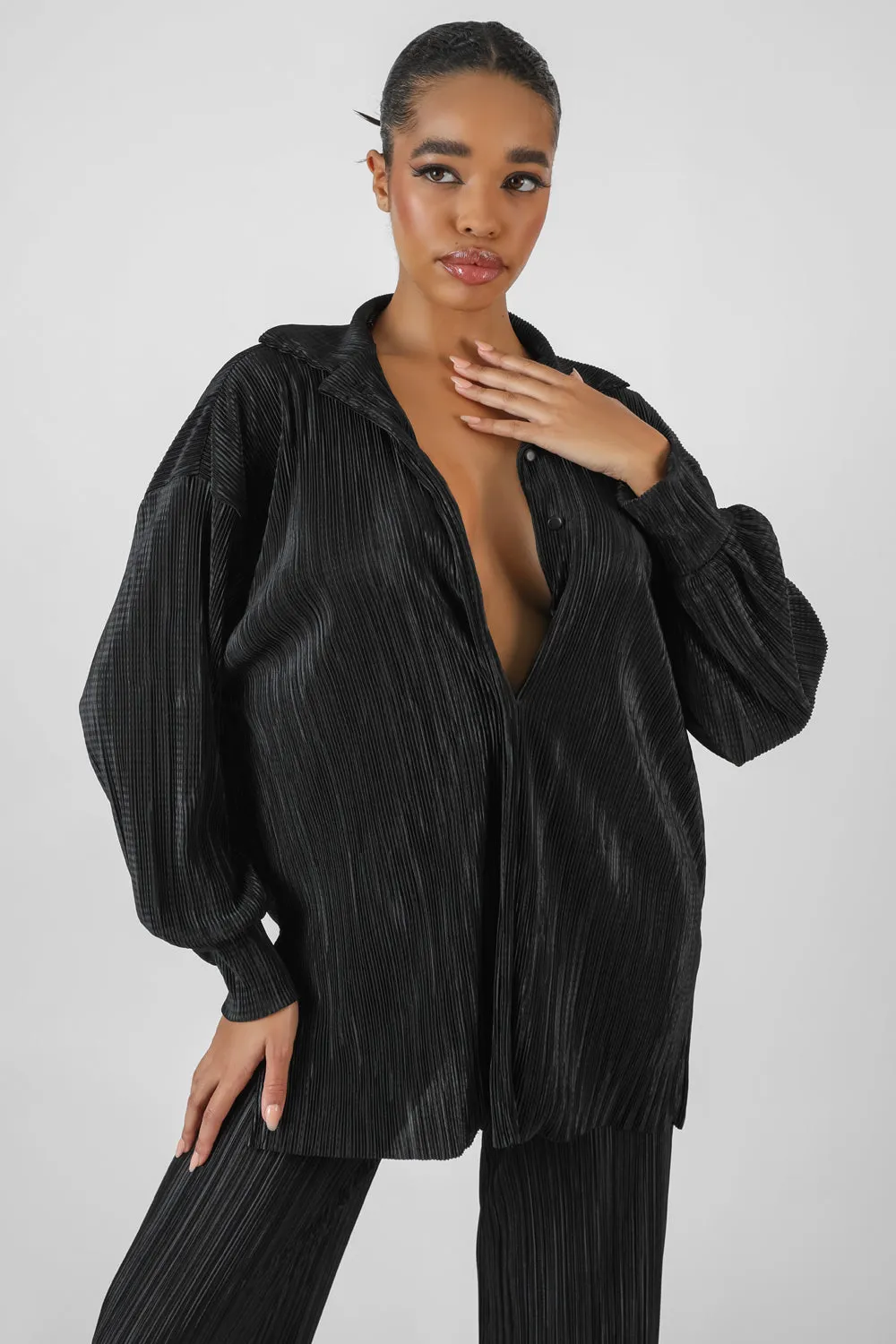 Oversized Plisse Shirt Black