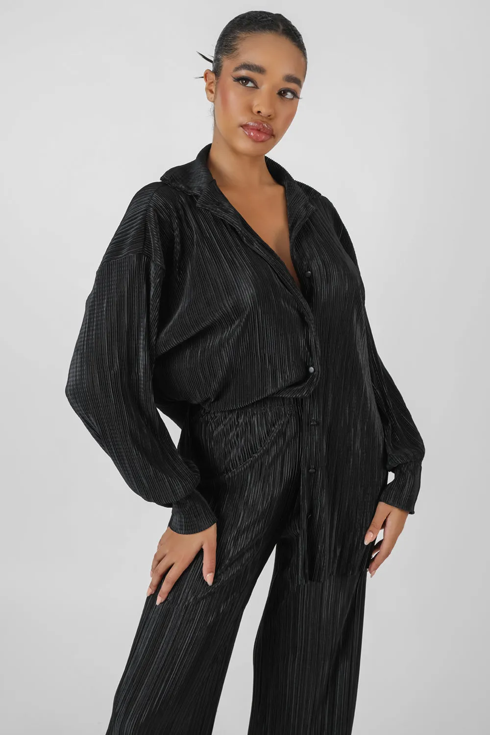 Oversized Plisse Shirt Black