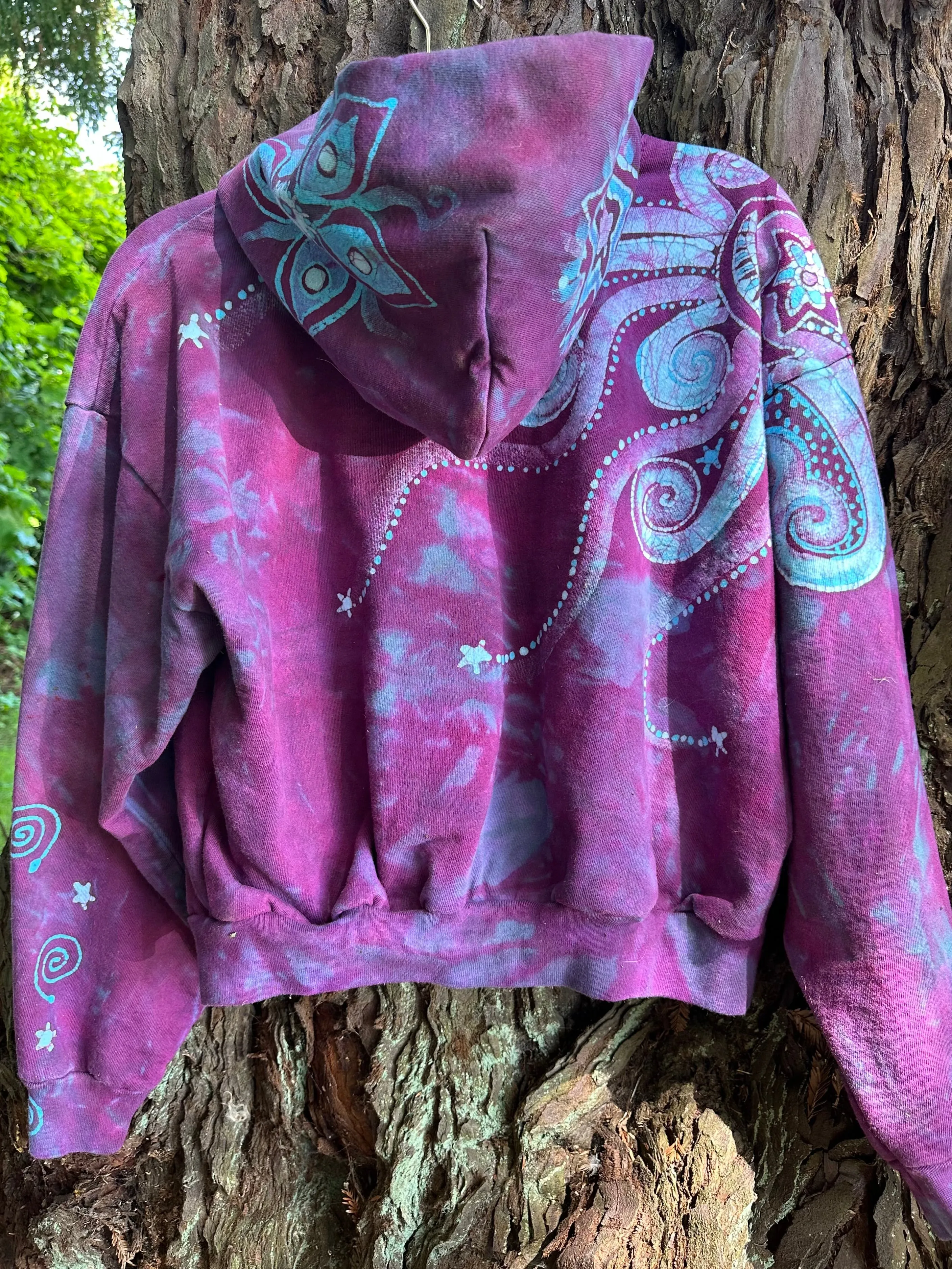 Pacific Bliss Lotus Flower Handmade Batik Hoodie - Turquoise Waves