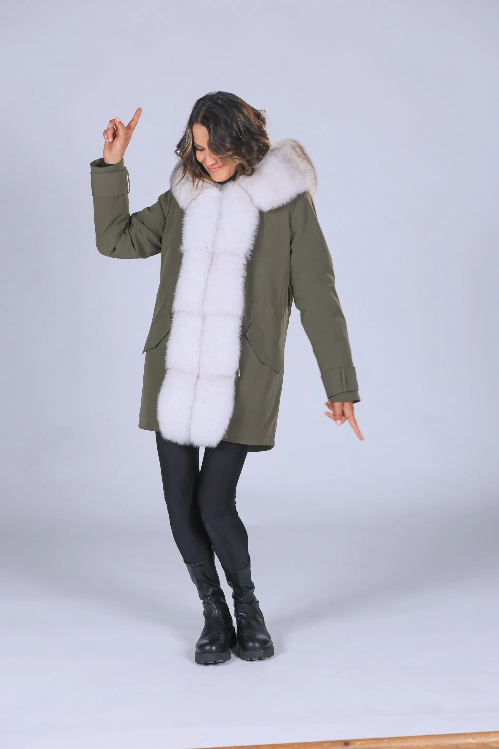 Parka in cotone tecnico impermeabile long white