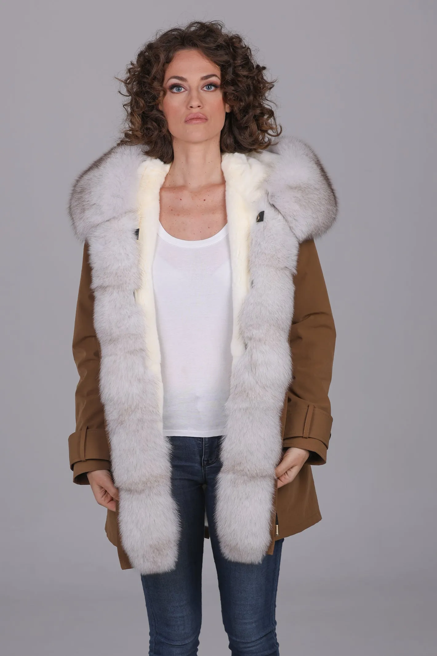 Parka in cotone tecnico impermeabile long white