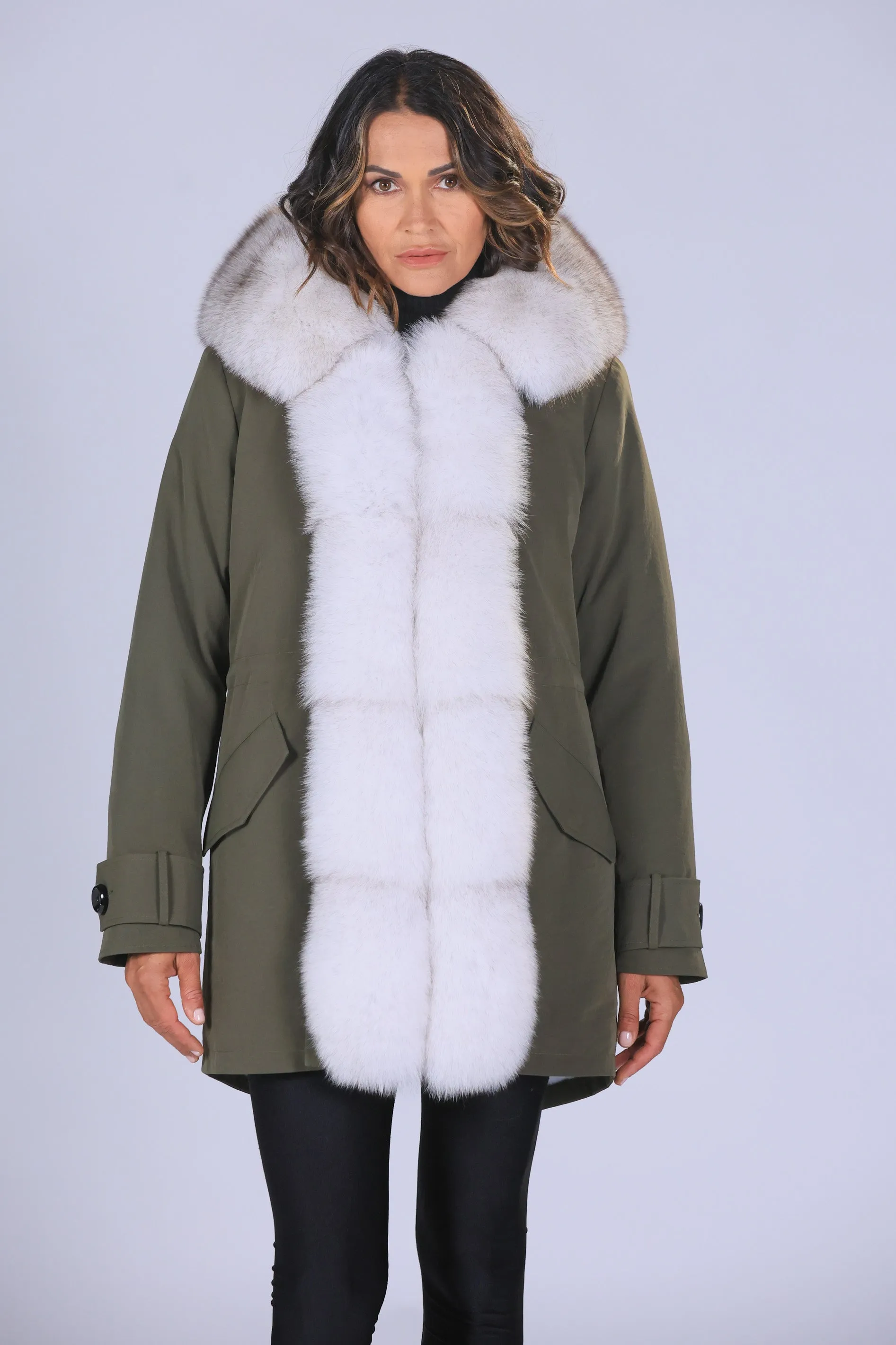 Parka in cotone tecnico impermeabile long white