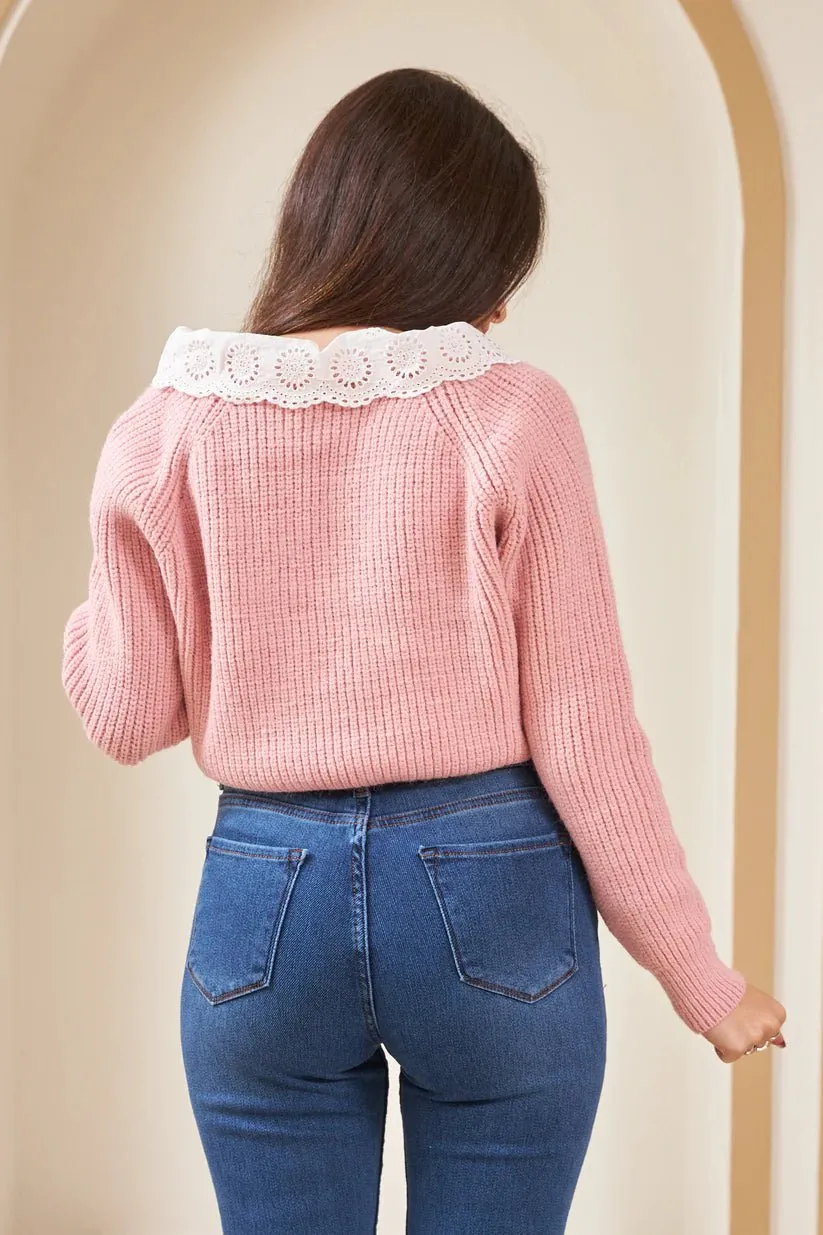 Pink Lace Collar Cardigan