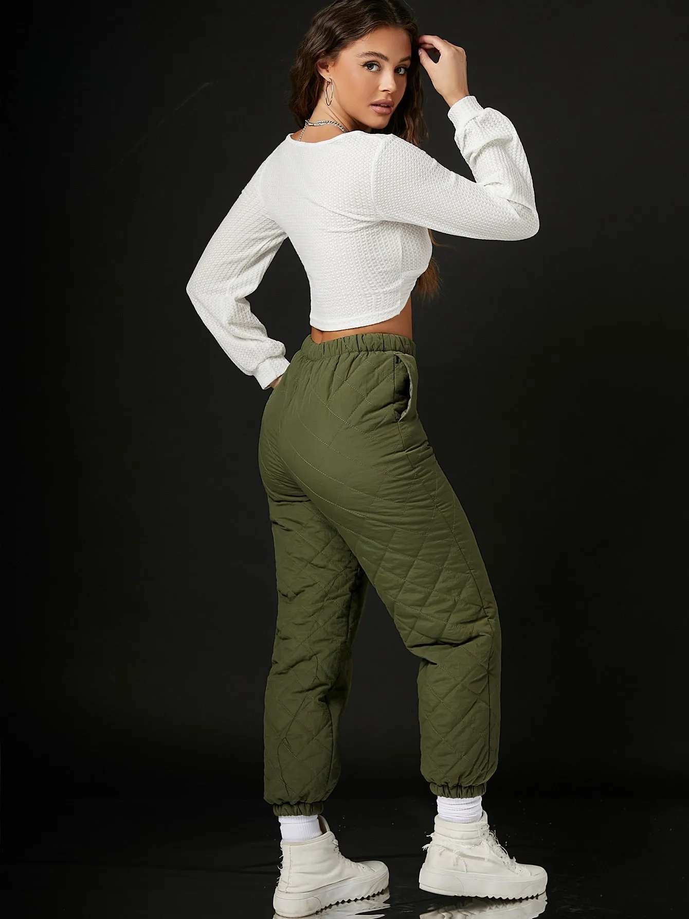 Plain Pocket High Waist Cropped Women Sweatpants