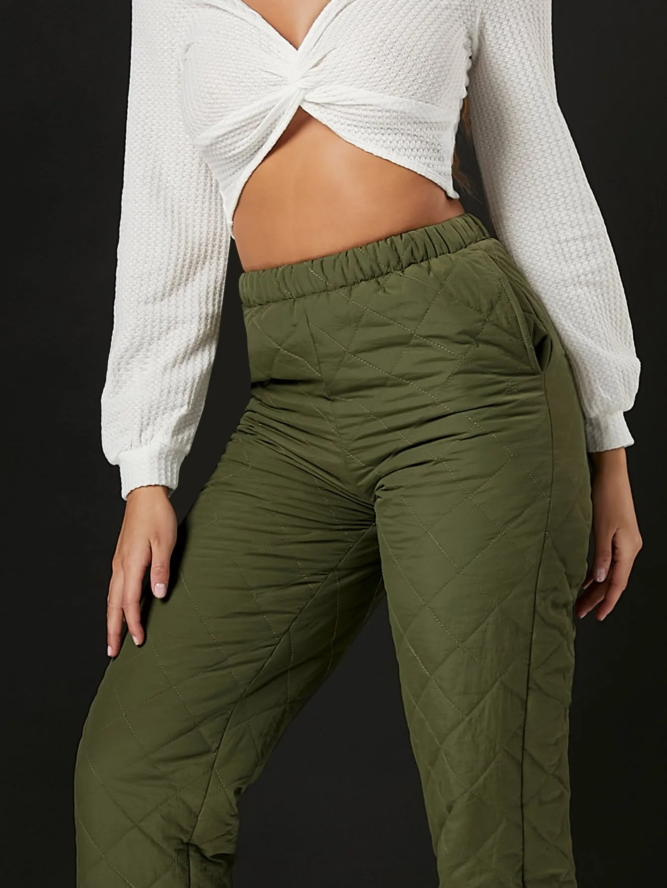 Plain Pocket High Waist Cropped Women Sweatpants