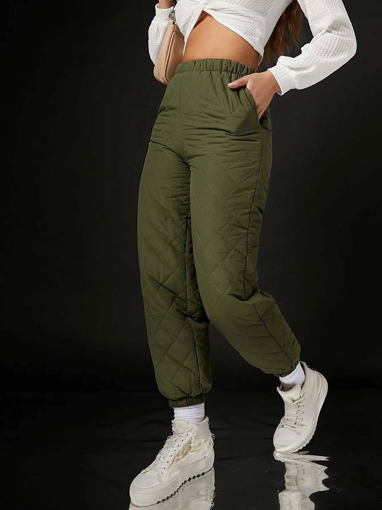 Plain Pocket High Waist Cropped Women Sweatpants