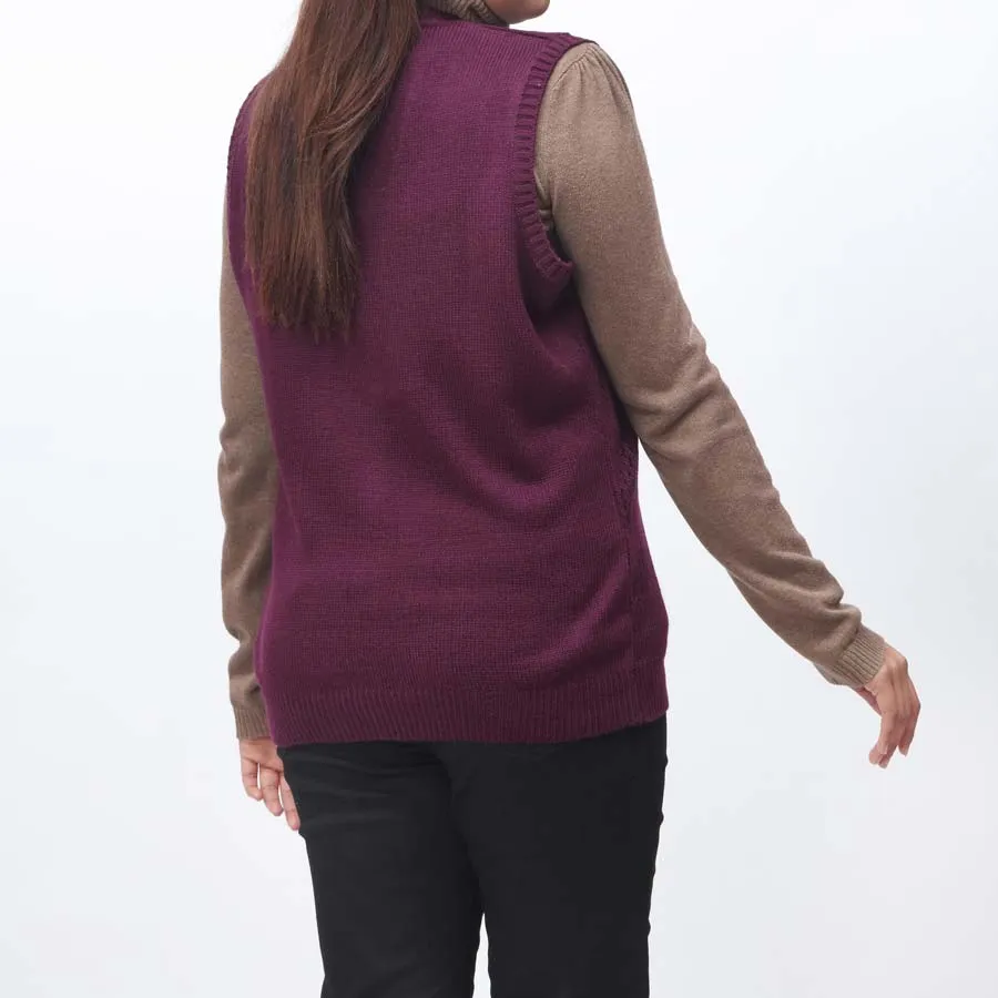 Plum Mid Length Sleeveless Cardigan PW3910