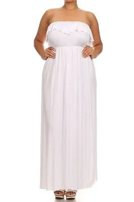 Plus Dress Maxi Strapless Tube Ruffle Casual Long Summer Women New