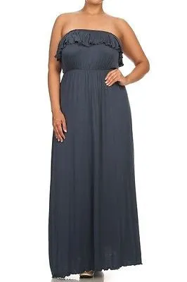 Plus Dress Maxi Strapless Tube Ruffle Casual Long Summer Women New