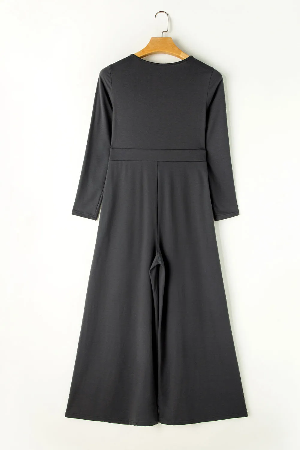 Pocketed Long Sleeve Wide Leg Jumpsuit