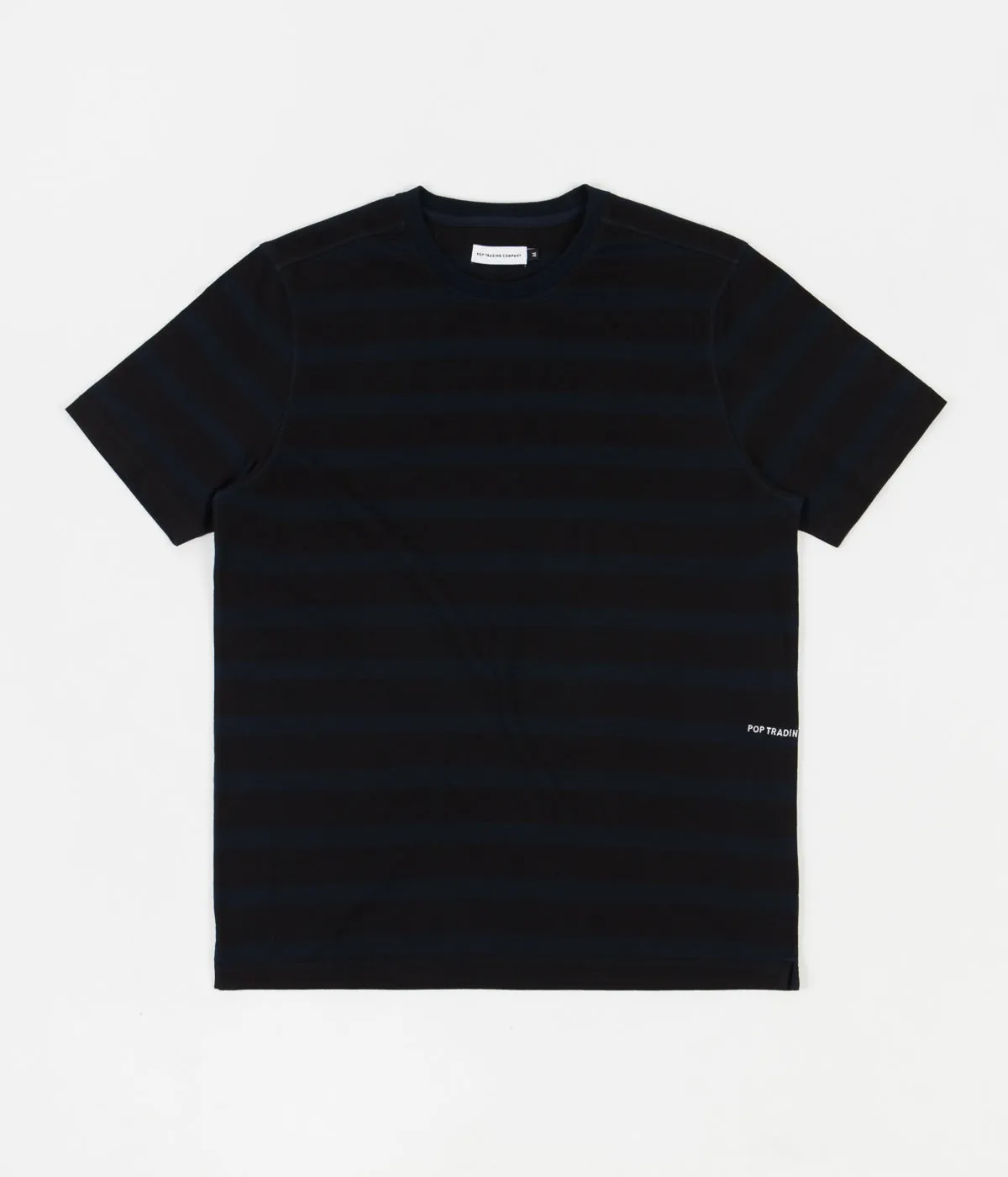 Pop Trading Company Striped Logo T-Shirt - Navy / Black