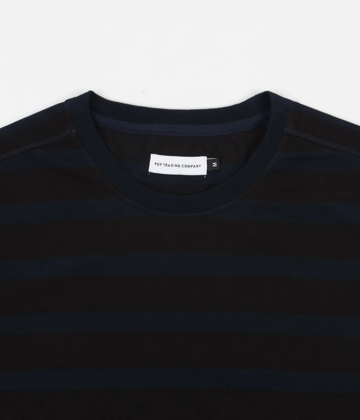 Pop Trading Company Striped Logo T-Shirt - Navy / Black