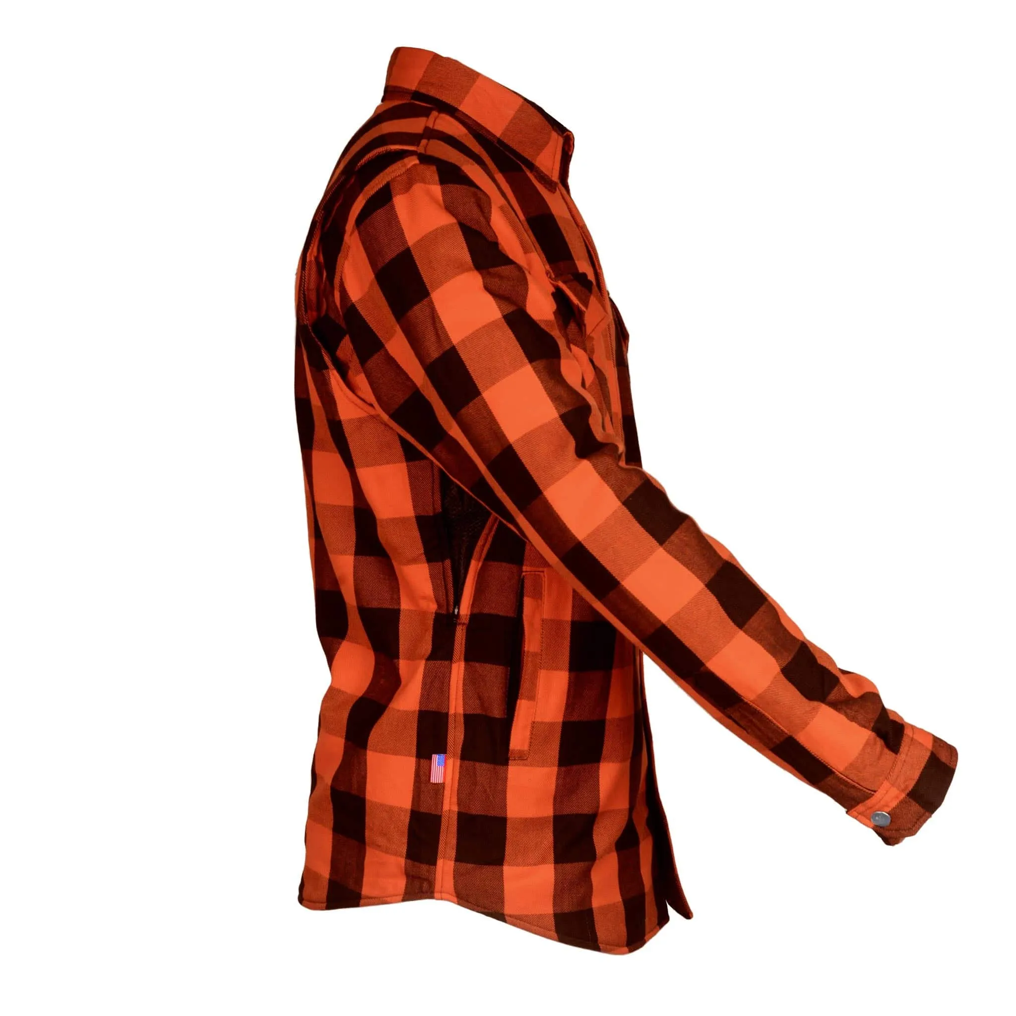 Protective Flannel Shirt - Orange and Black Checkered with Pads