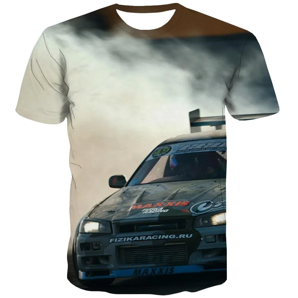 Racing Car T-shirt Men Metal Shirt Print City Tshirts Casual Gray Tshirts Novelty Retro T-shirts Graphic