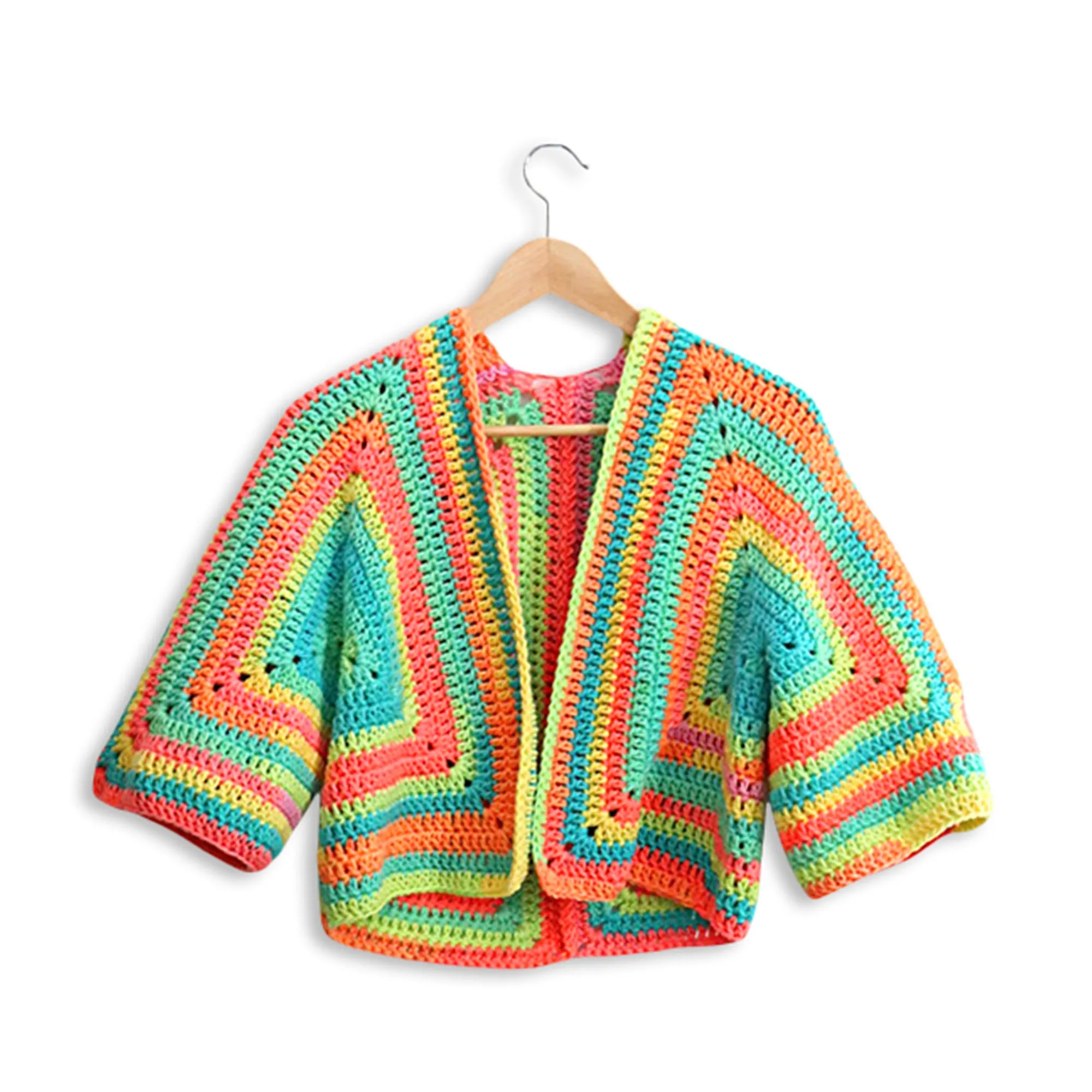 Red Heart Retro Stripe Crochet Hexagon Cardigan